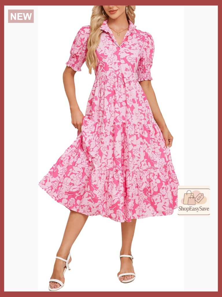 Maxi Dress Puff Sleeve V Neck Boho Beach Casual Flowy Tiered Summer